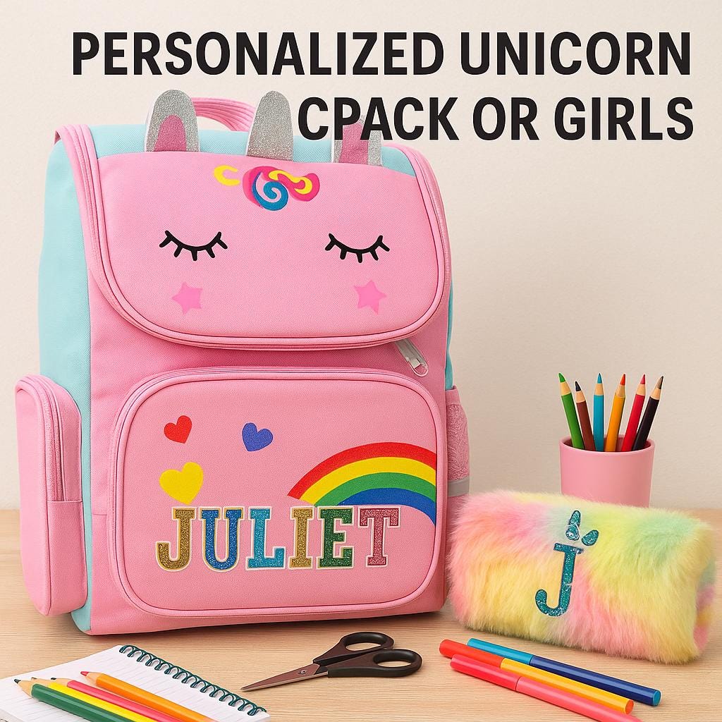 Unicorn Backpack Personalized with Name - Girls School Bag, Toddler Gift, Custom Kids Backpack