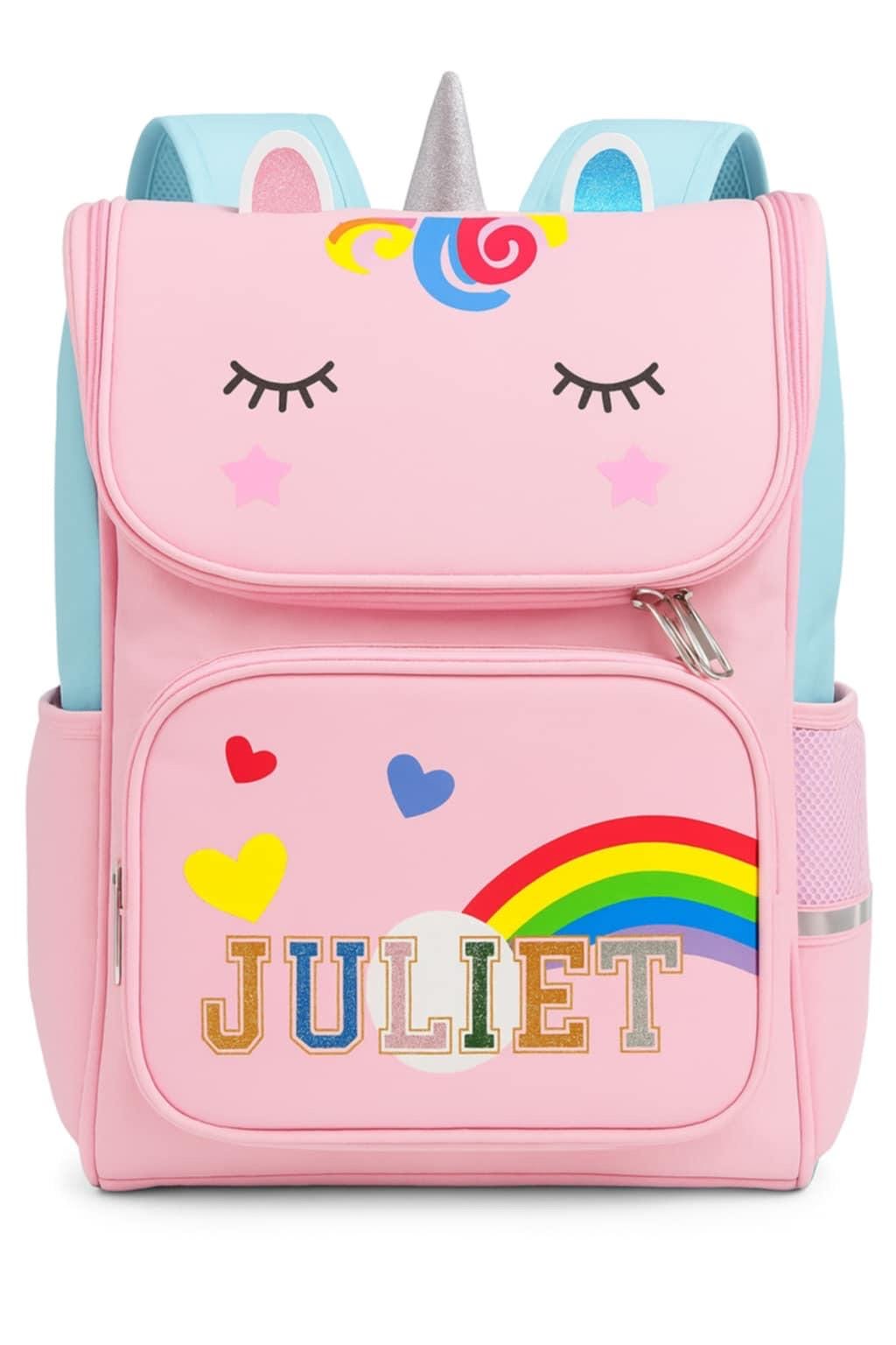 Personalized Unicorn Backpack Set: Girls School Bag, Lunch Bag & Pencil Case