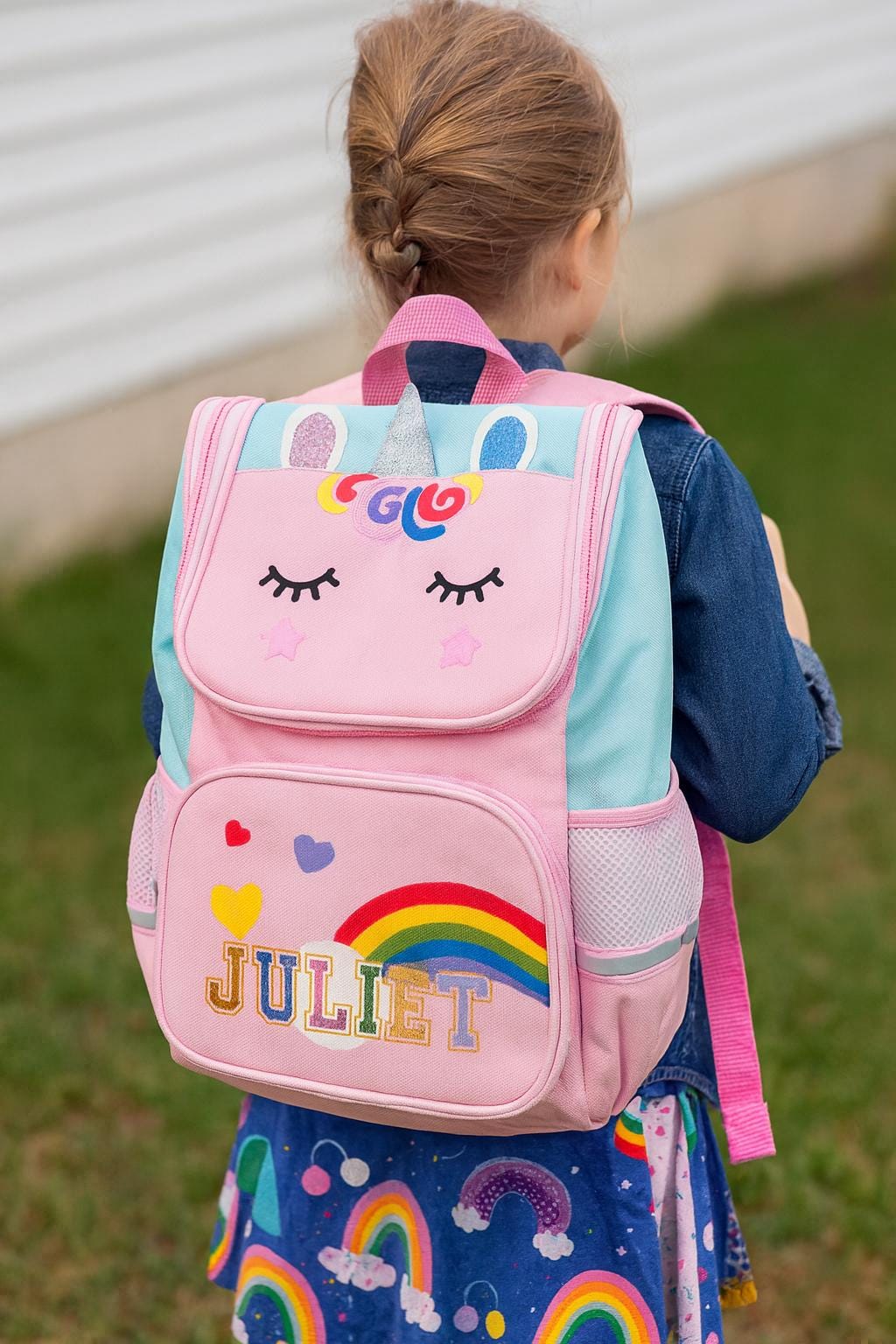 Personalized Unicorn Backpack Set: Girls School Bag, Lunch Bag & Pencil Case