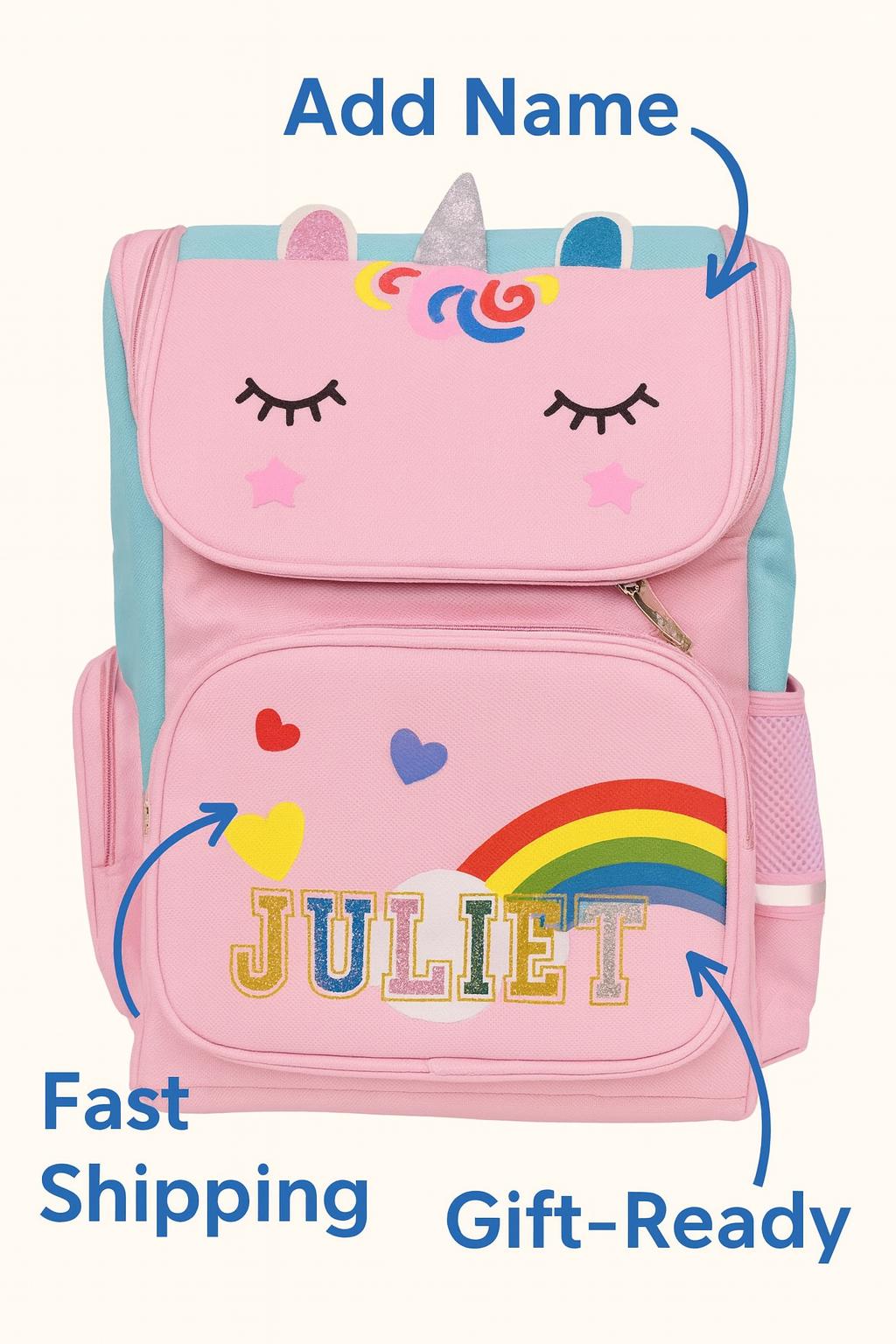 Unicorn Backpack Personalized with Name - Girls School Bag, Toddler Gift, Custom Kids Backpack