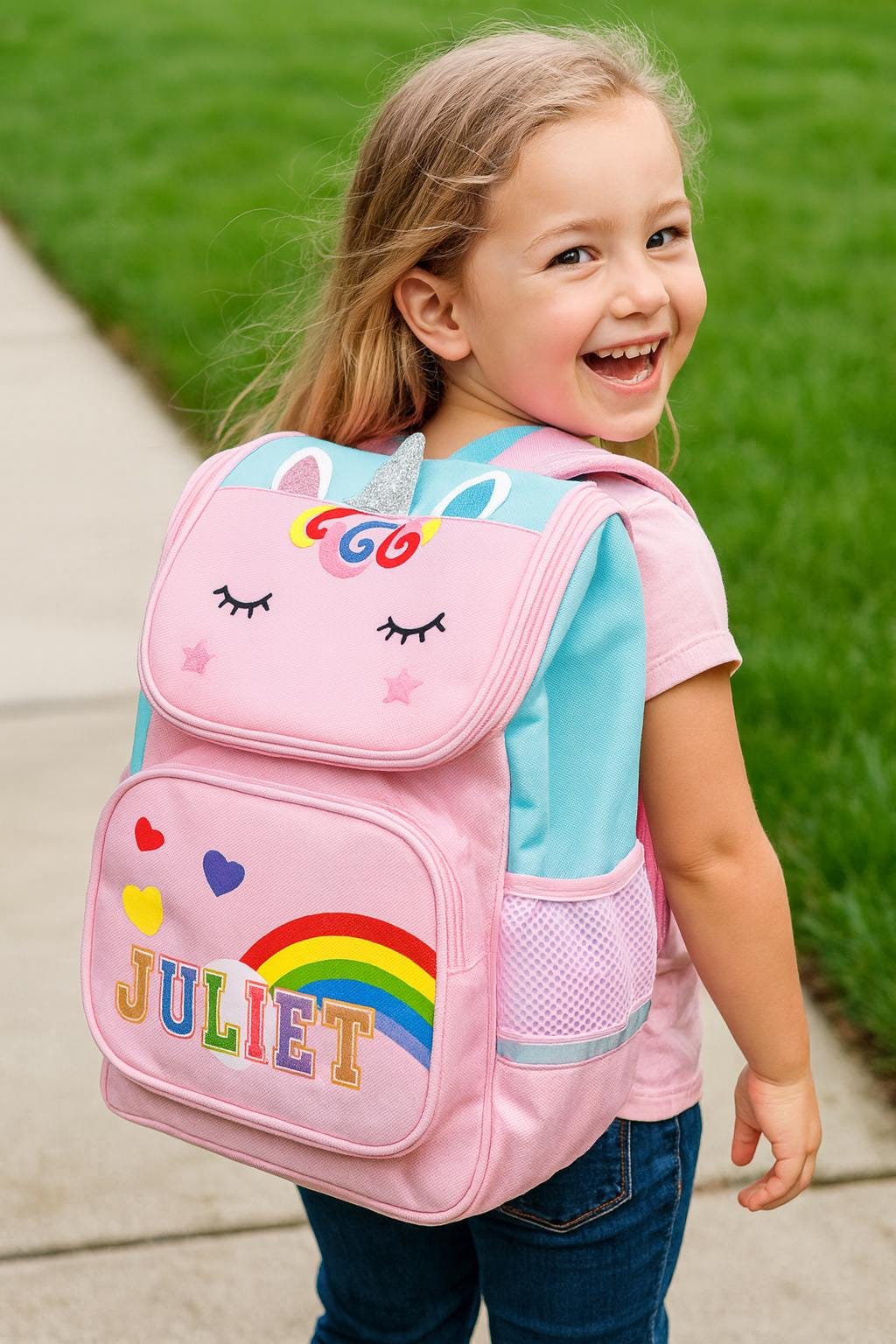 Unicorn Backpack Personalized with Name - Girls School Bag, Toddler Gift, Custom Kids Backpack