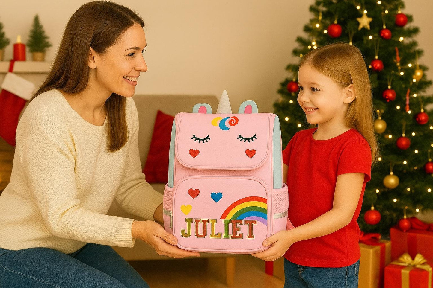 Personalized Unicorn Backpack: Glitter Name, Rainbow Bookbag