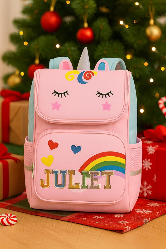 Personalized Unicorn Backpack: Glitter Name, Rainbow Bookbag