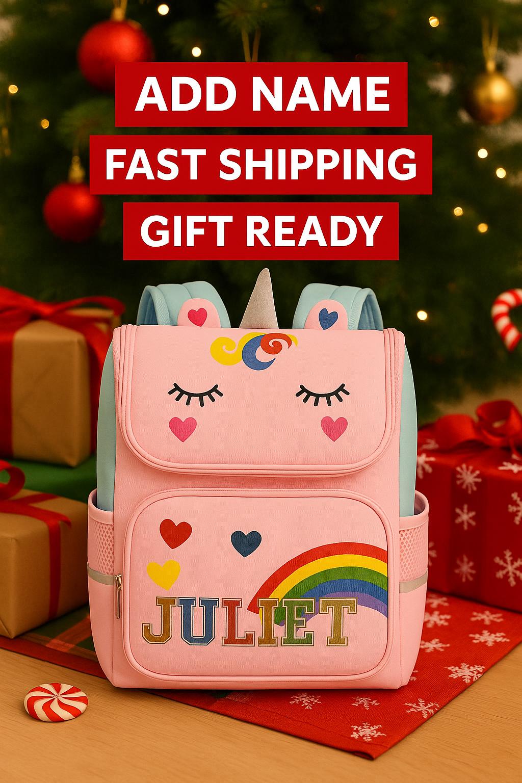 Personalized Unicorn Backpack: Glitter Name, Rainbow Bookbag