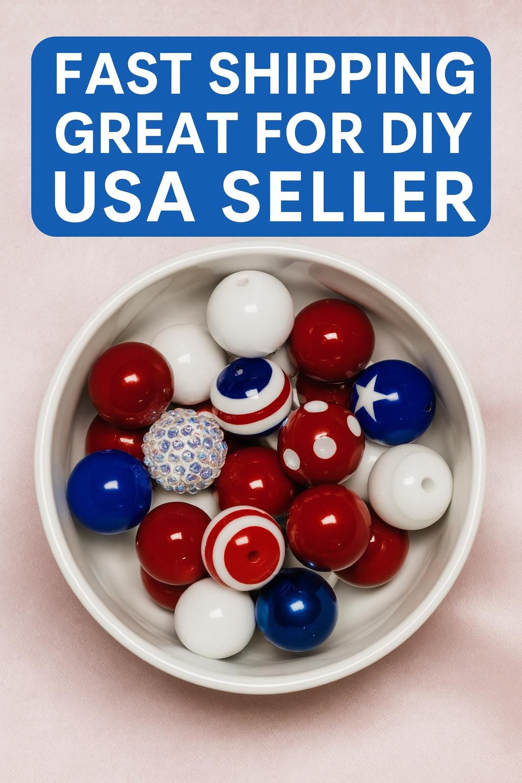 20mm Bubblegum Beads – Chunky Acrylic Beads Red White Blue for Crafts (20 pcs)