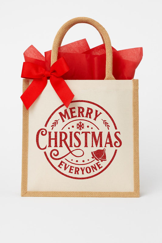 Christmas Jute Gift Bag with Bow & Tissue