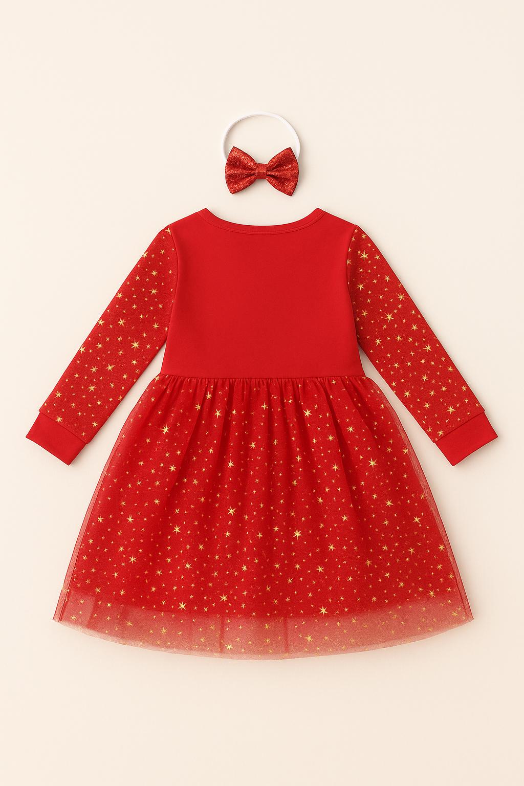 Personalized Santa Baby Dress, Red Holiday Outfit with Bow