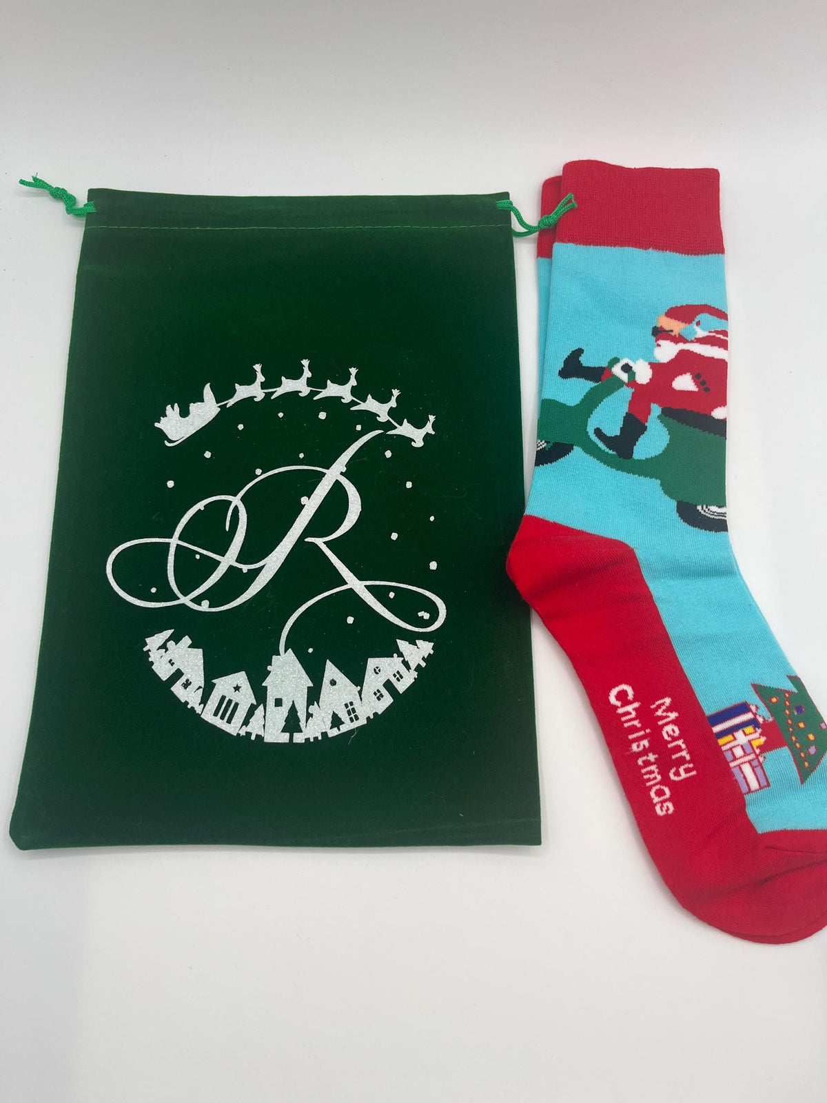 Personalized Santa Socks, Funny Christmas Holiday Crew Socks