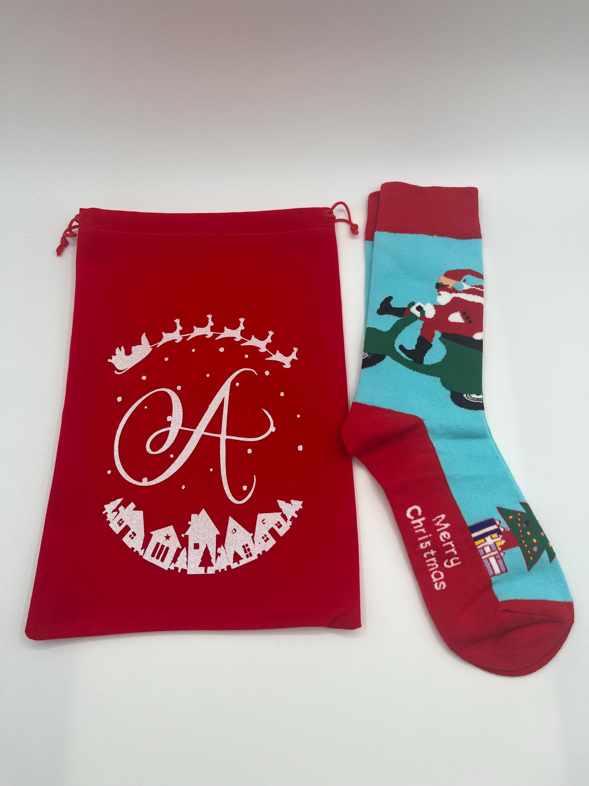 Personalized Santa Socks, Funny Christmas Holiday Crew Socks