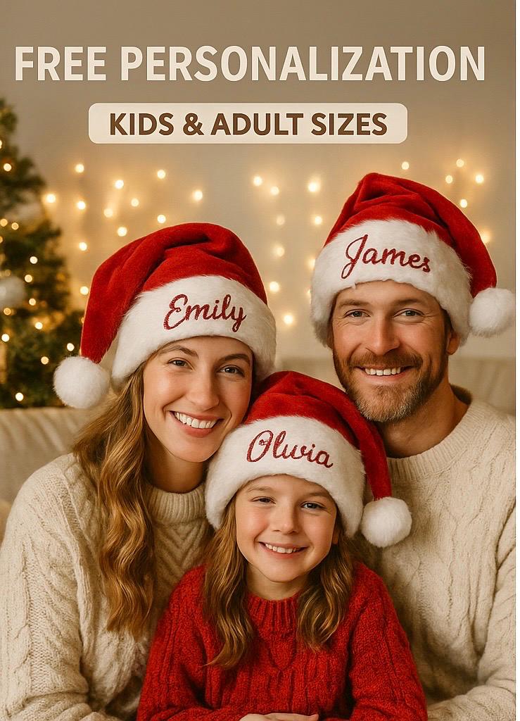 Personalized Velvet Santa Hat, Custom Christmas Holiday Headwear