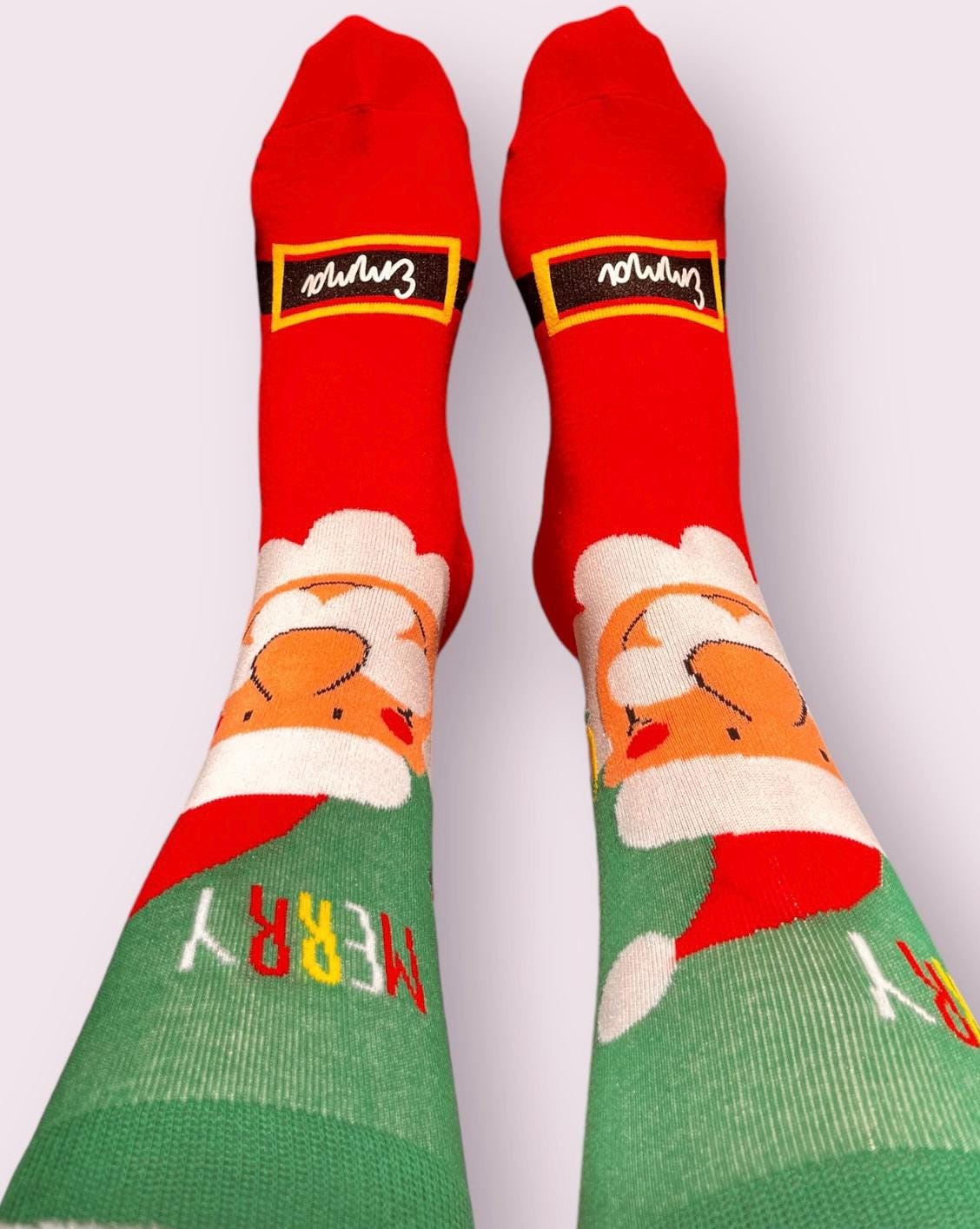 Personalized Santa Socks, Funny Christmas Holiday Crew Socks