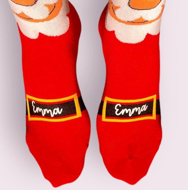 Personalized Santa Socks, Funny Christmas Holiday Crew Socks