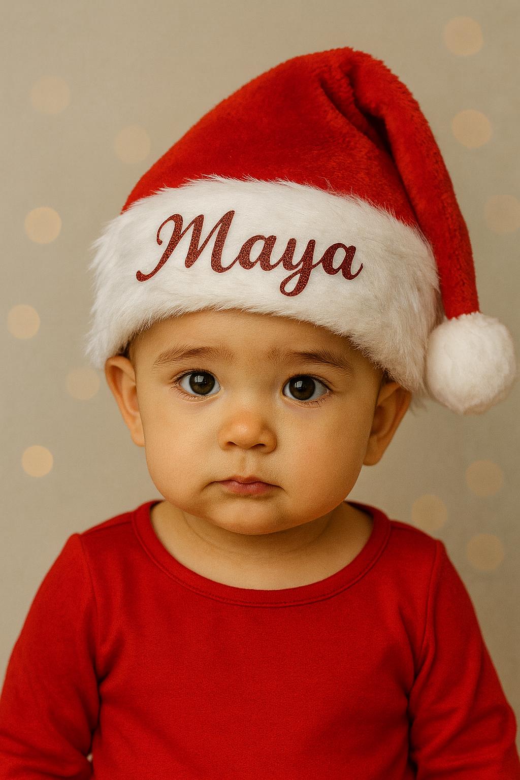 Personalized Velvet Santa Hat, Custom Christmas Holiday Headwear