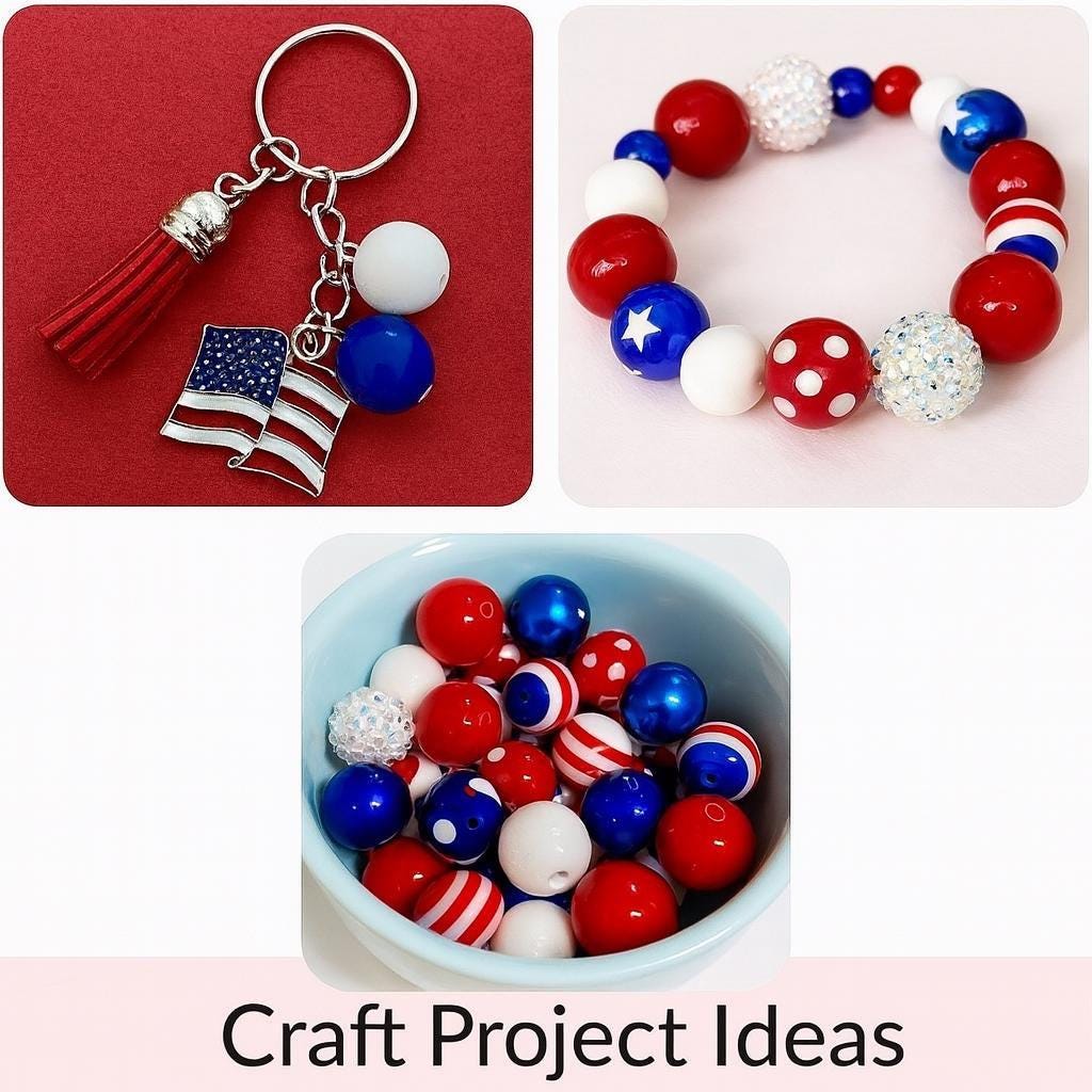 20mm Bubblegum Beads – Chunky Acrylic Beads Red White Blue for Crafts (20 pcs)