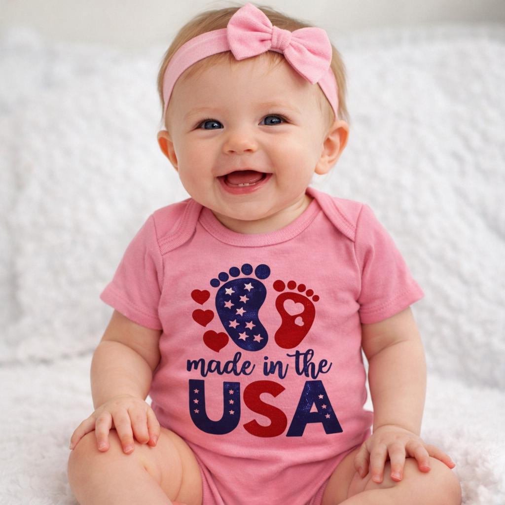 Made in USA Baby Onesie, Patriotic Newborn Bodysuit
