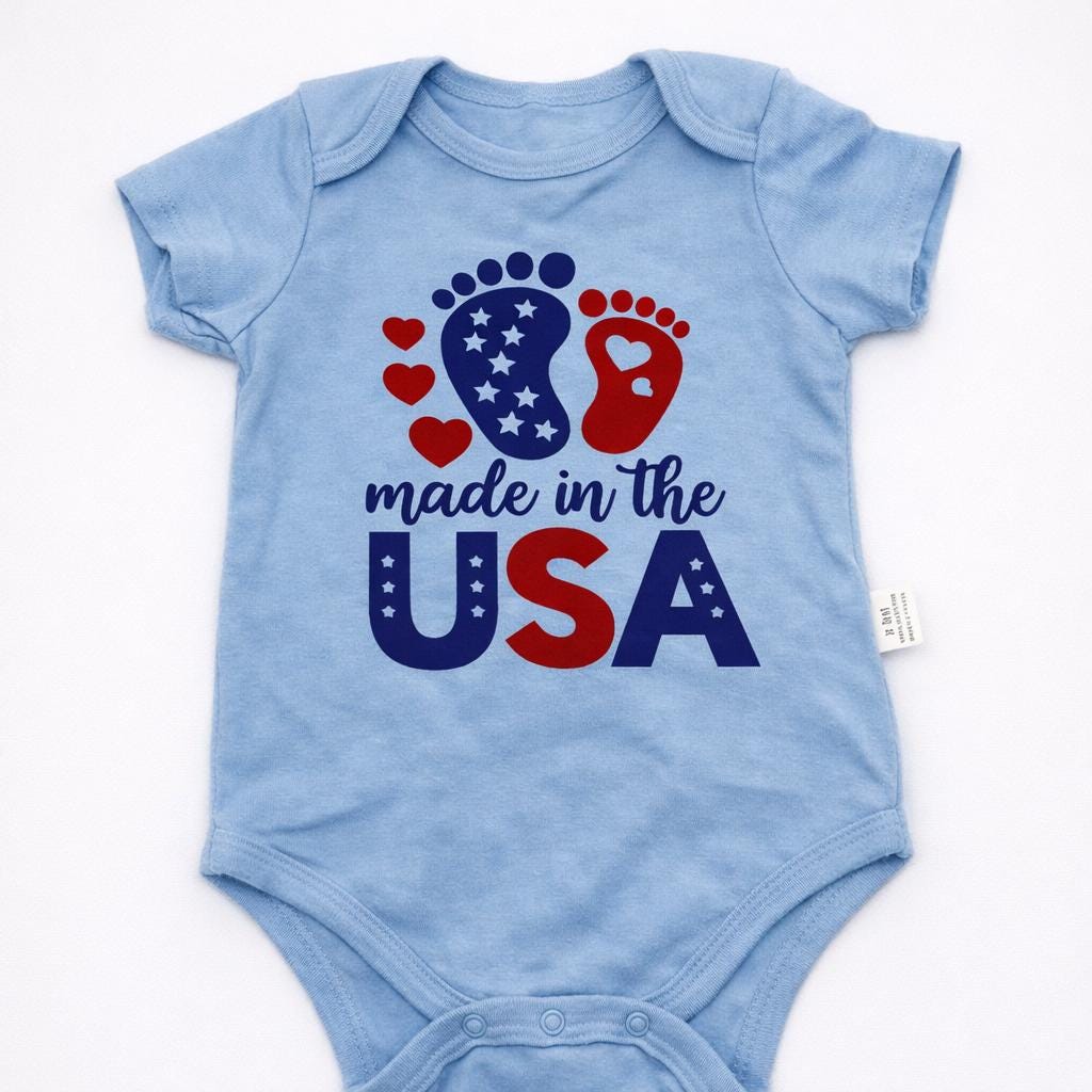 Made in USA Baby Onesie, Patriotic Newborn Bodysuit