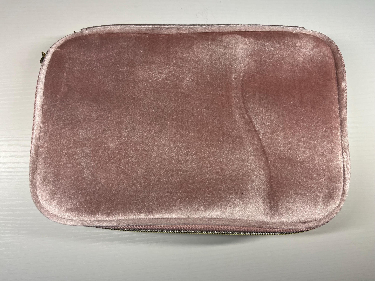 Personalized Velvet Makeup Bag, Rhinestone Heart, Travel Cosmetic Pouch