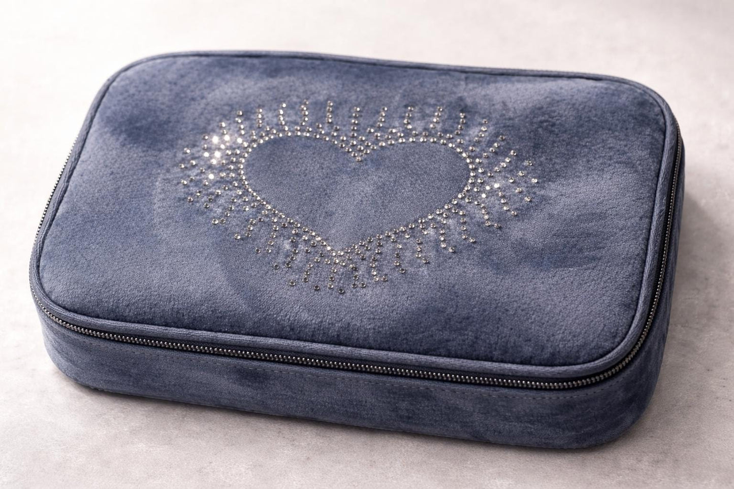 Personalized Velvet Makeup Bag, Rhinestone Heart, Travel Cosmetic Pouch
