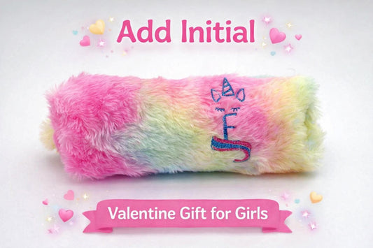 Personalized Unicorn Pencil Case with Initial, Rainbow Fluffy Pencil Pouch, Valentine Gift for Girls, Makeup Bag, Zipper Case