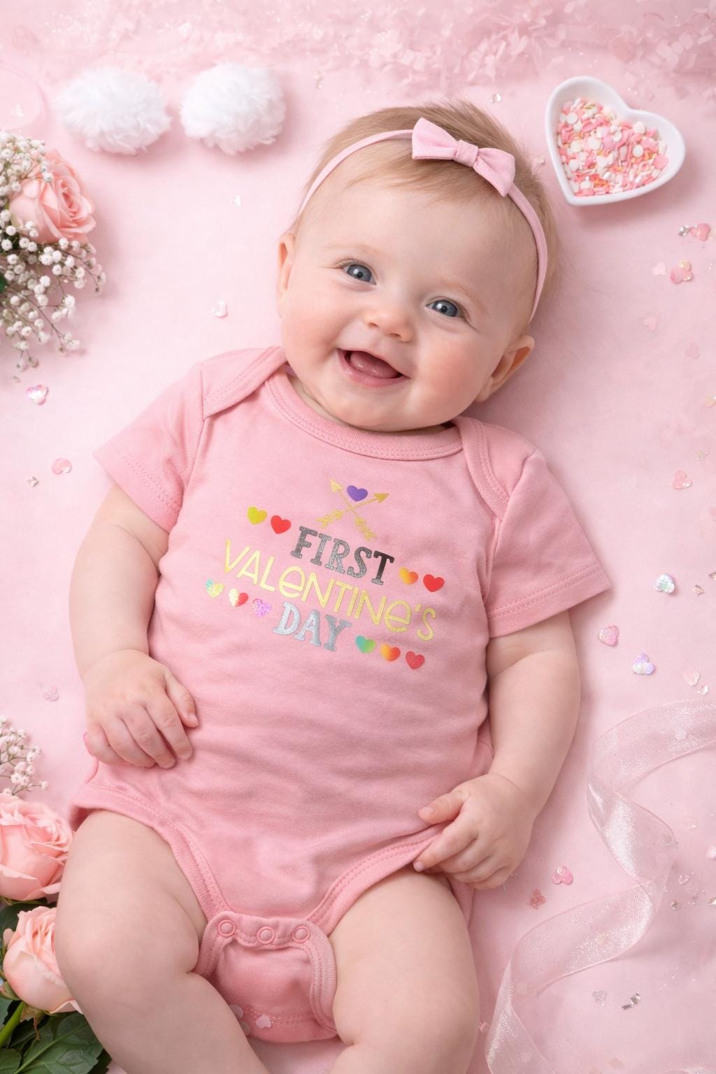 My First Valentine Baby Bodysuit, Cotton Baby Outfit, Newborn Gift, Pink or Blue Onesie