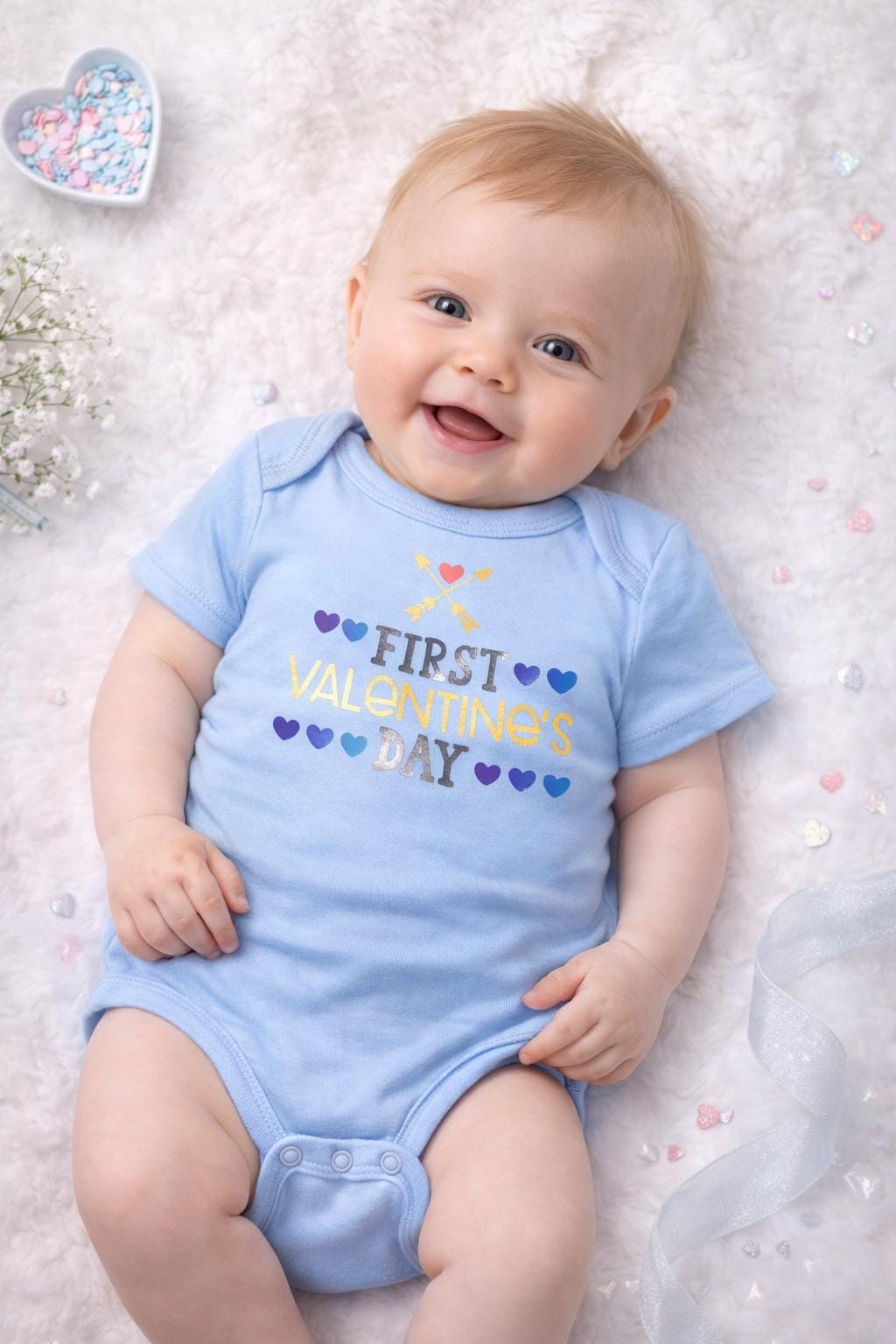 My First Valentine Baby Bodysuit, Cotton Baby Outfit, Newborn Gift, Pink or Blue Onesie