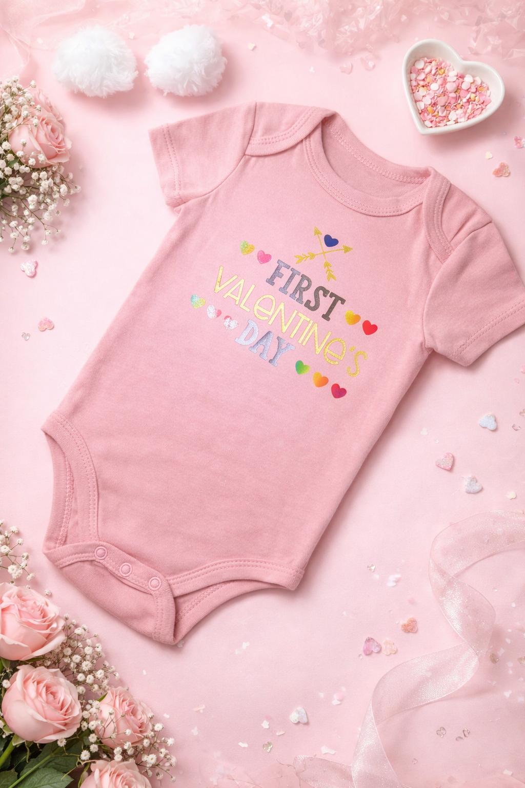My First Valentine Baby Bodysuit, Cotton Baby Outfit, Newborn Gift, Pink or Blue Onesie