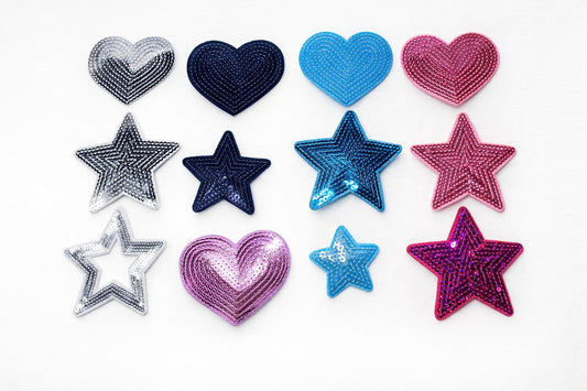 Sequin Heart & Star Iron On Patches, DIY Appliques