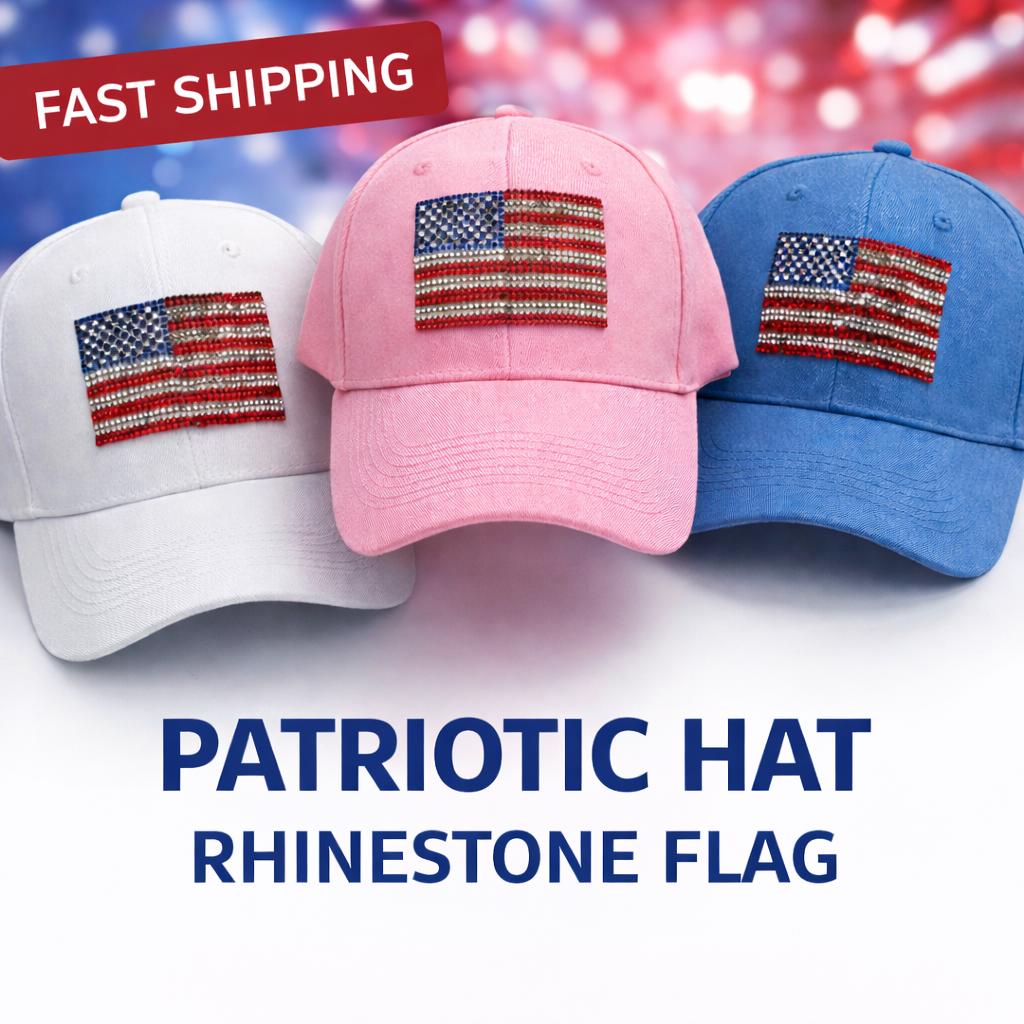 Rhinestone American Flag Baseball Cap, Patriotic USA Hat