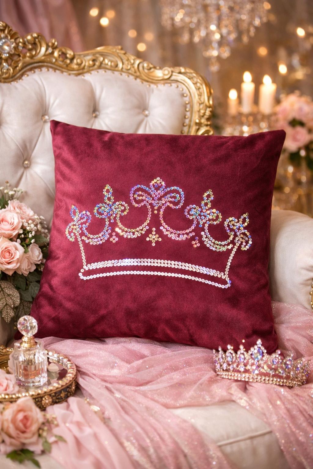 Personalized Velvet Quinceanera Pillow Cover, Crown Design, XV Birthday Gift