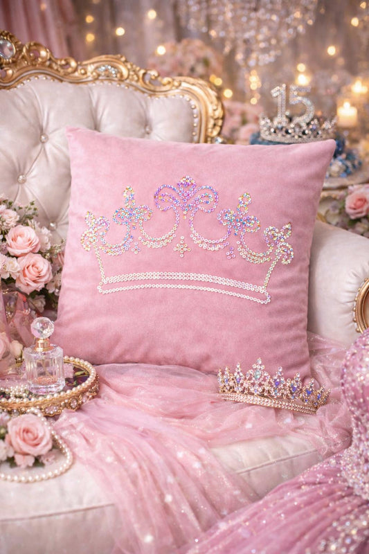 Personalized Velvet Quinceanera Pillow Cover, Crown Design, XV Birthday Gift
