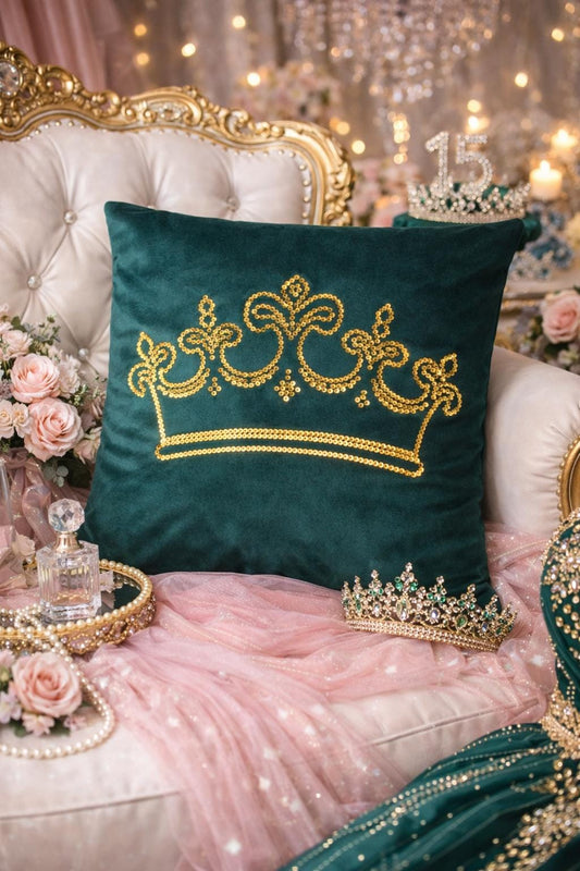 Velvet Crown Pillow Cover | Sparkle Quinceañera Decor, Sweet 15 Gift