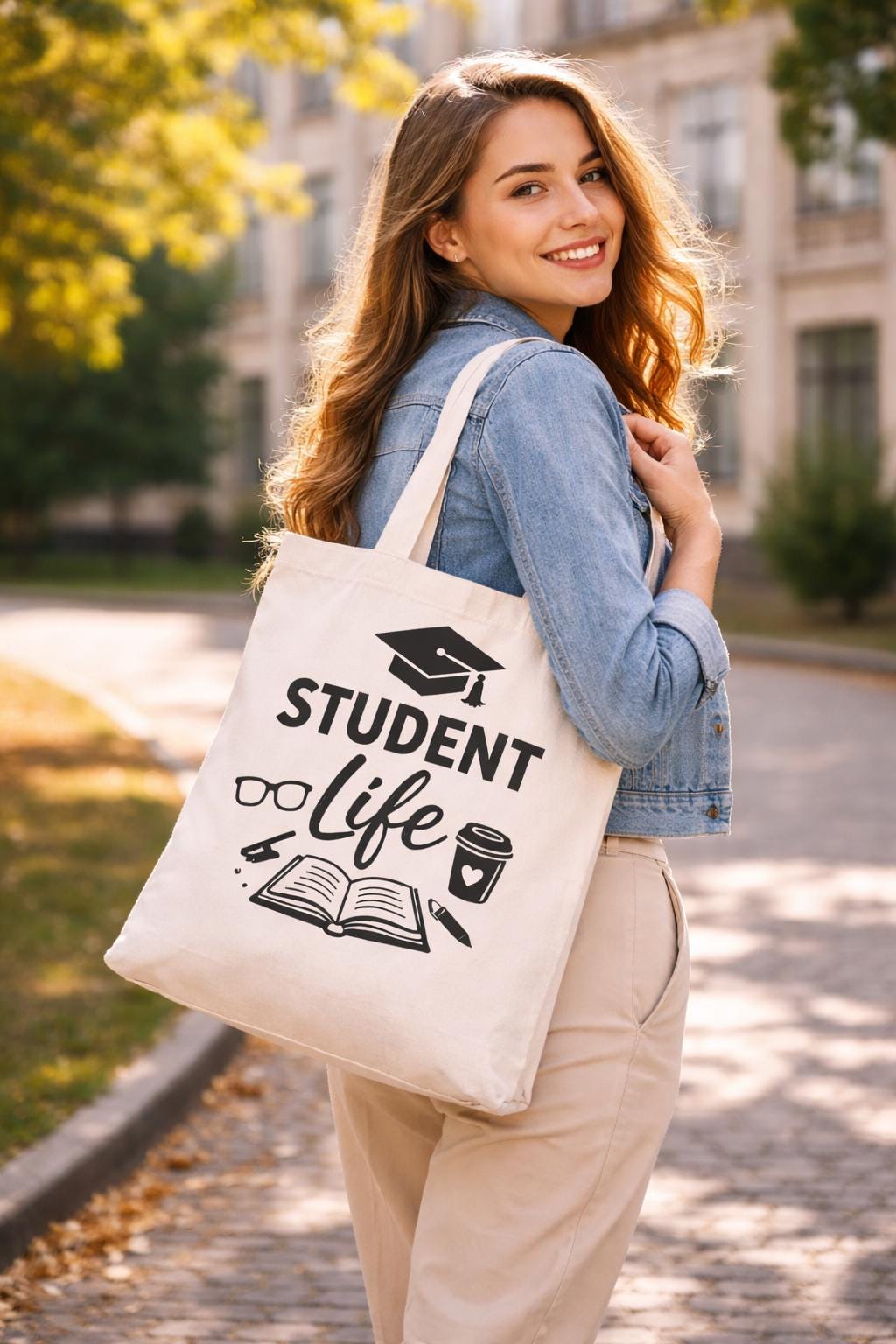 Student Life Canvas Tote Bag | Book Lover, Teacher, Library Bag
