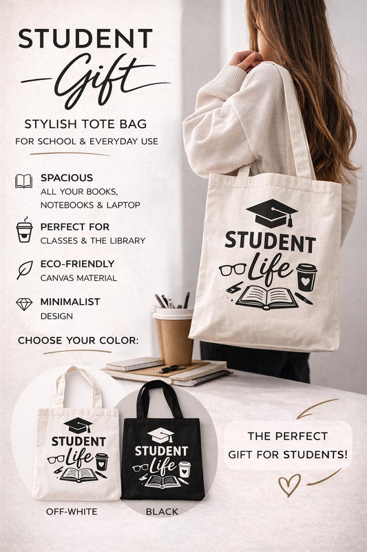 Student Life Canvas Tote Bag | Book Lover, Teacher, Library Bag