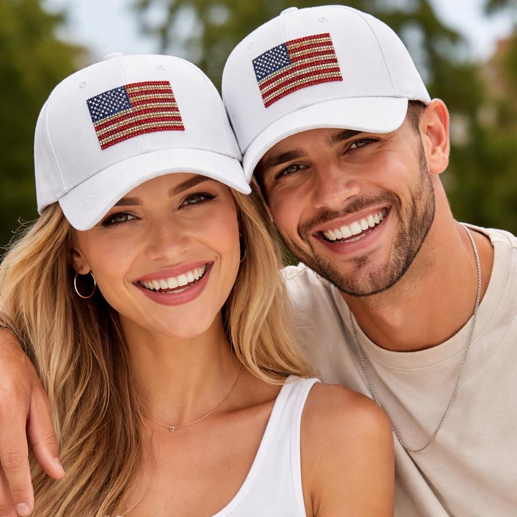 Rhinestone American Flag Baseball Cap, Patriotic USA Hat
