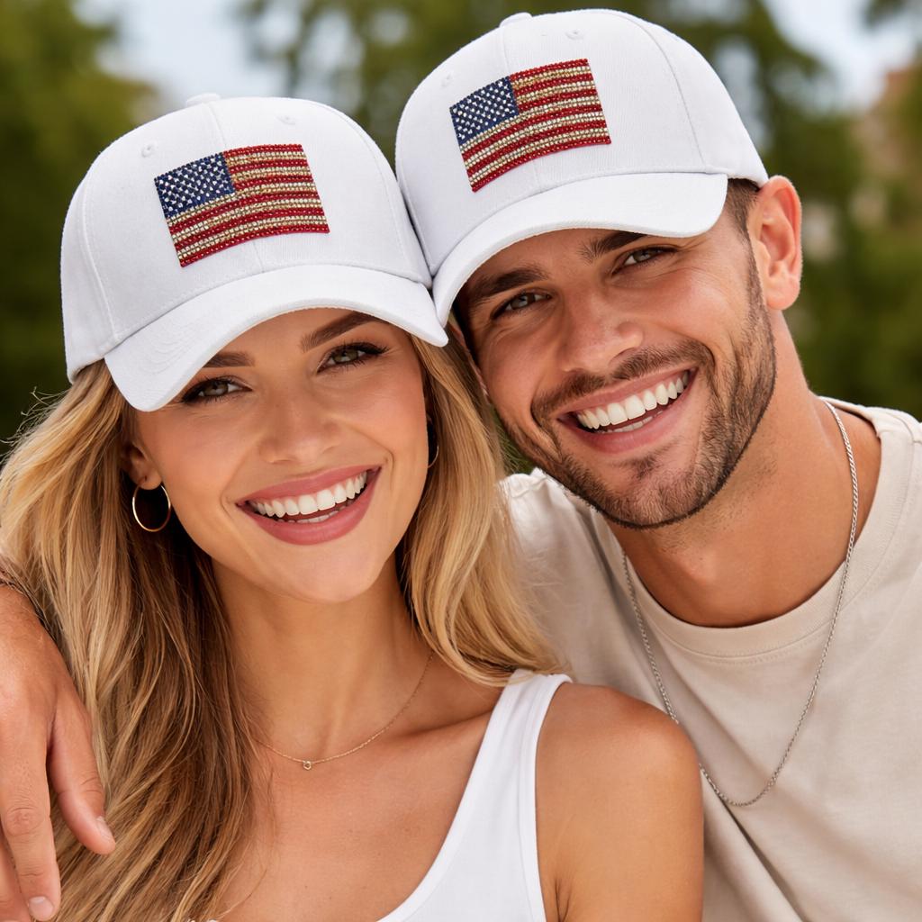 Rhinestone American Flag Baseball Cap, Patriotic USA Hat