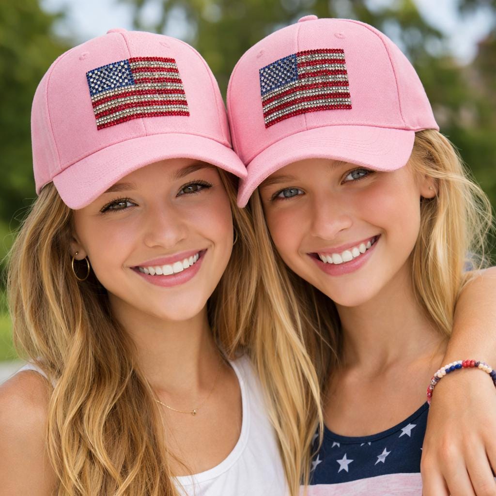 Rhinestone American Flag Baseball Cap, Patriotic USA Hat