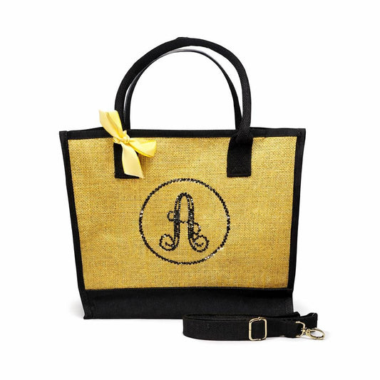 Personalized Jute Tote with Zipper, Custom Rhinestone Name, Large Beach Shoulder Bag for Mom