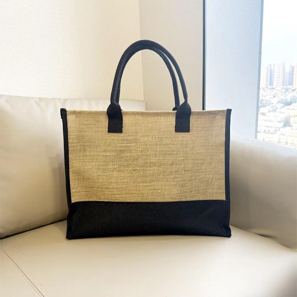 Personalized Jute Tote with Zipper, Custom Rhinestone Name, Large Beach Shoulder Bag for Mom
