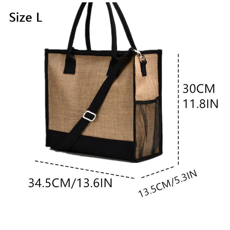 Personalized Jute Tote with Zipper, Custom Rhinestone Name, Large Beach Shoulder Bag for Mom
