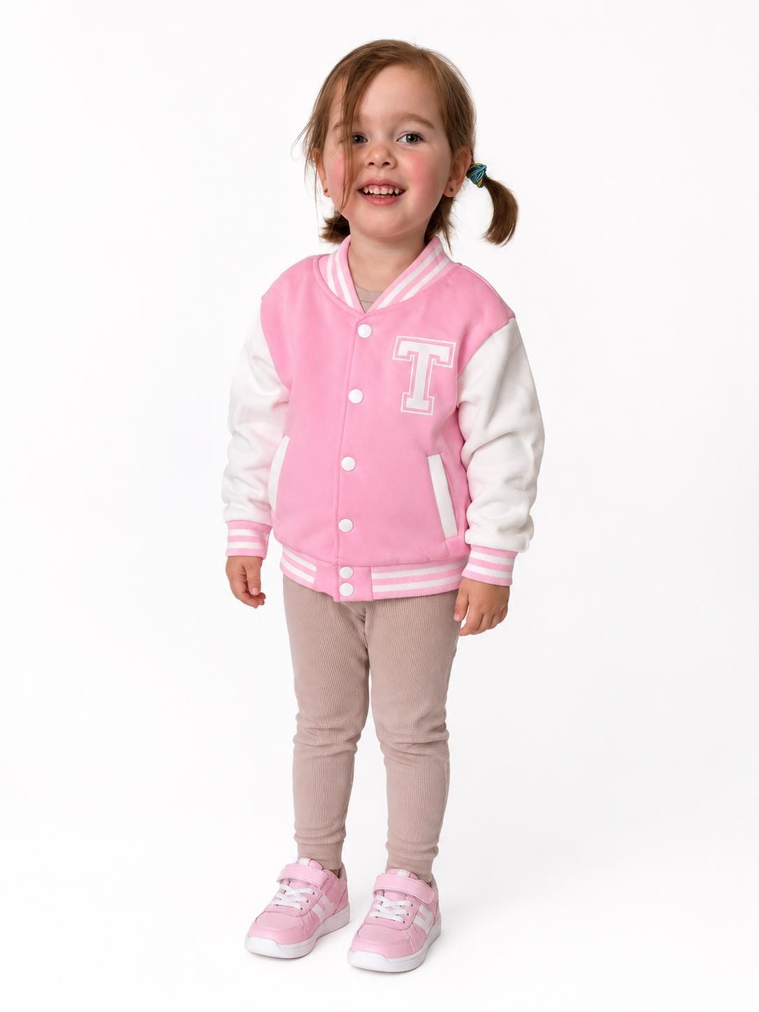 Personalized Kids Varsity Jacket: Custom Name Tennis Letterman Coat – Pink/Blue