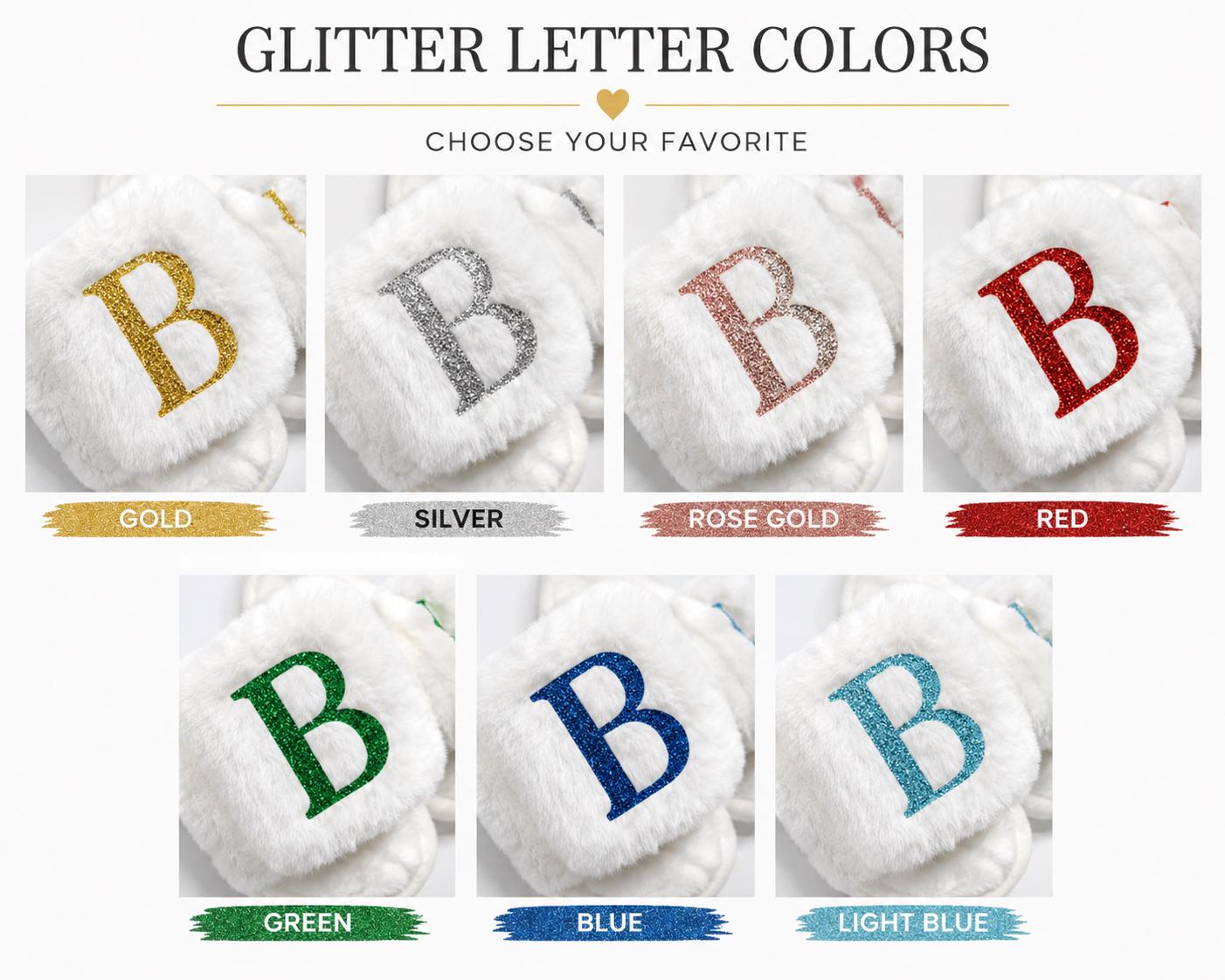 Personalized Bride Slippers: Custom Glitter Lettering, Soft Plush Bridal Shower Gift