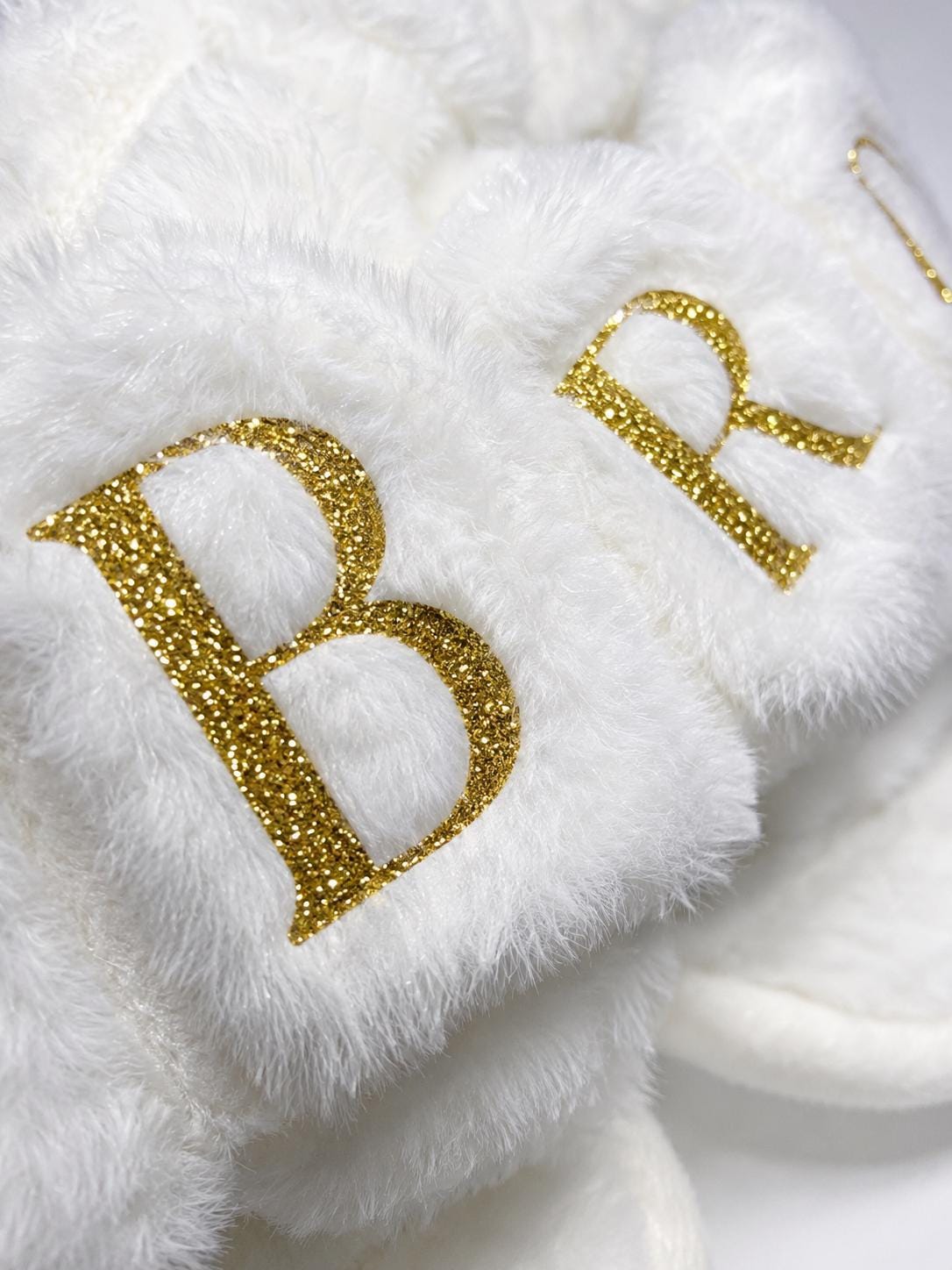 Personalized Bride Slippers: Custom Glitter Lettering, Soft Plush Bridal Shower Gift