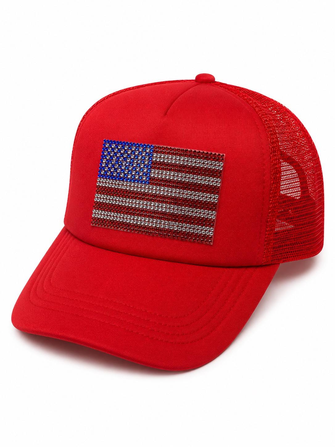 American Flag Trucker Hat, Rhinestone USA Flag Cap, Patriotic Snapback Mesh Hat, 4th of July Hat, Handcrafted in Florida