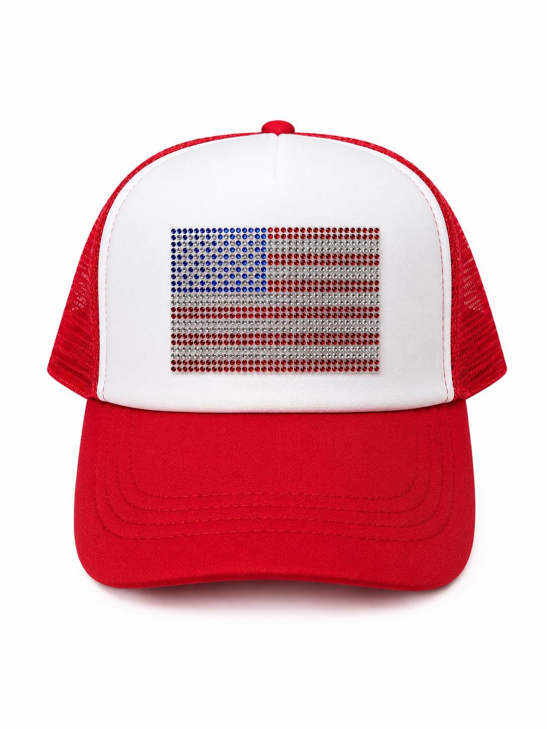 American Flag Trucker Hat, Rhinestone USA Flag Cap, Patriotic Snapback Mesh Hat, 4th of July Hat, Handcrafted in Florida