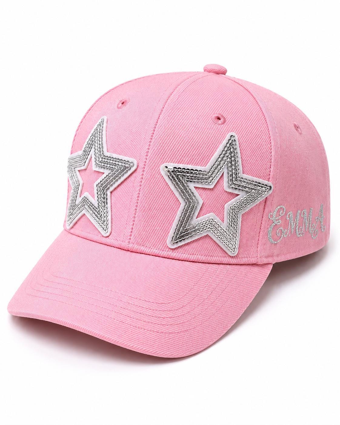 Personalized Sequin Star Baseball Cap, Custom Name Glitter Hat, Girls Tween Teen Pink Blue