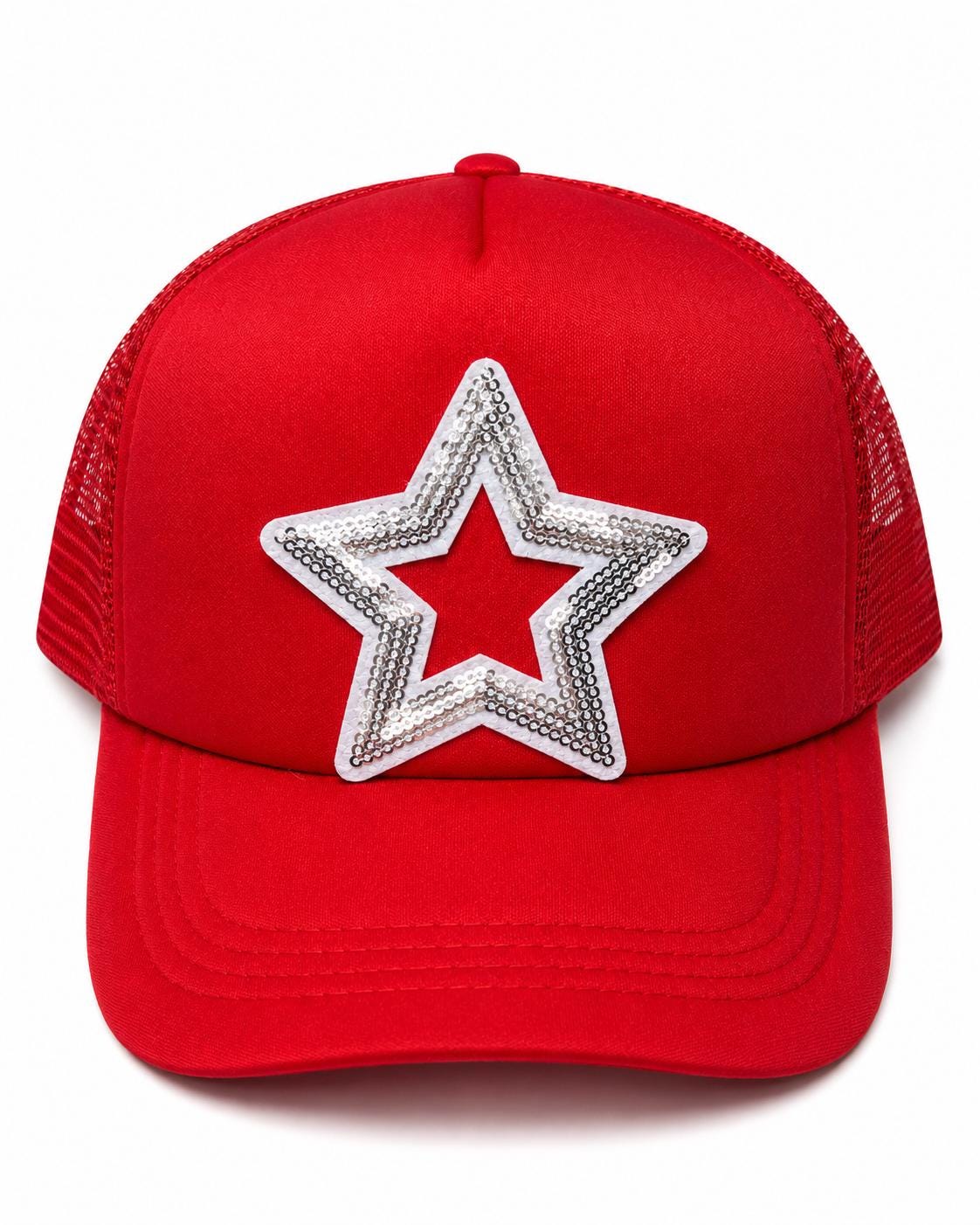 Sequin Star Trucker Hat, Sparkly Baseball Cap, Red Mesh Cap, Patriotic Star Hat, Gift for Her