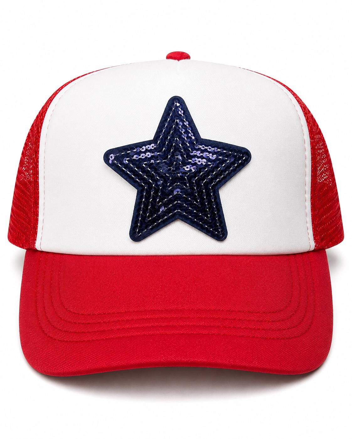 Blue Sequin Star Trucker Hat, Red/White/Blue Mesh Baseball Cap, Sparkly Star Cap, Gift for Women