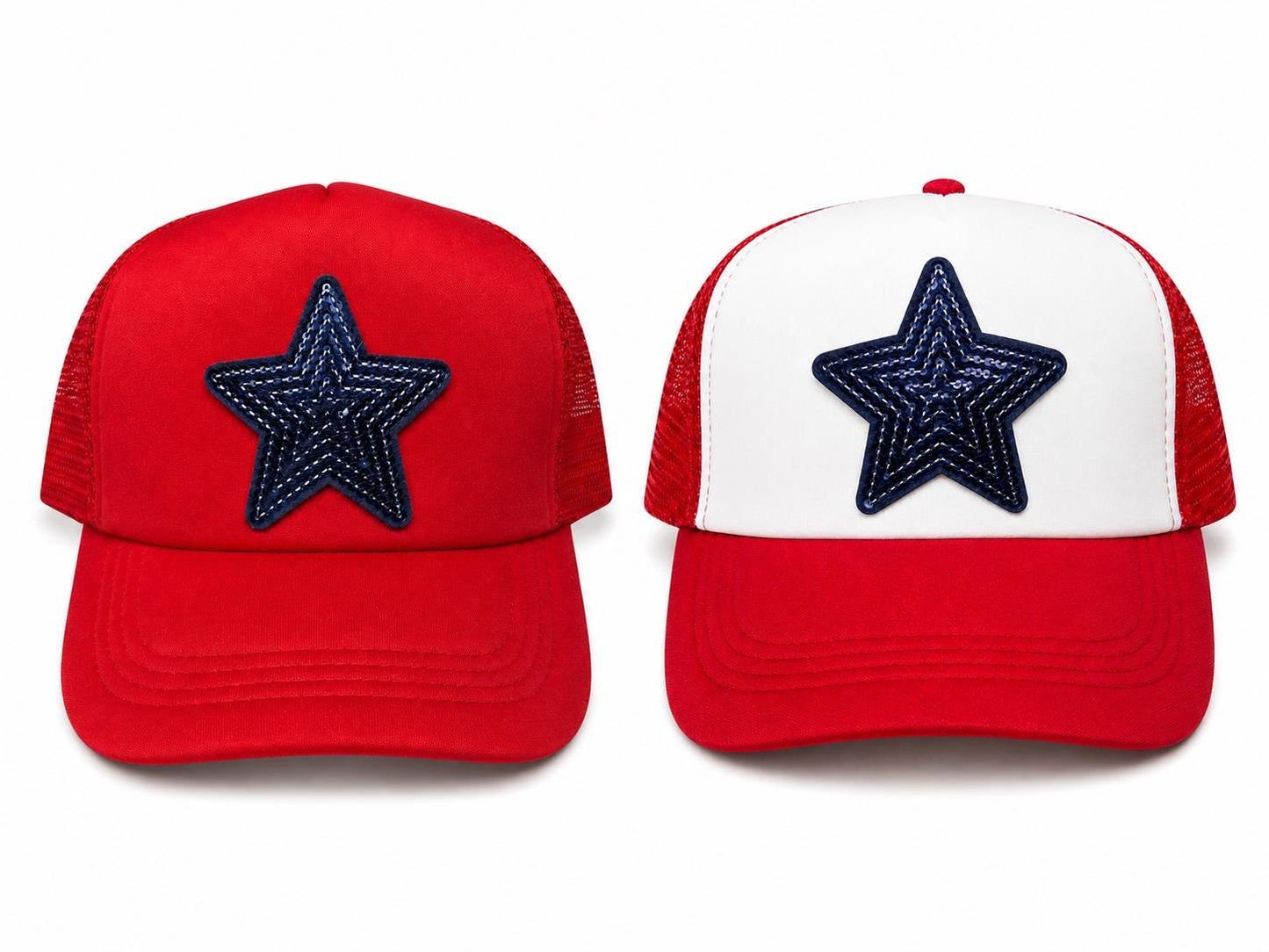 Blue Sequin Star Trucker Hat, Red/White/Blue Mesh Baseball Cap, Sparkly Star Cap, Gift for Women