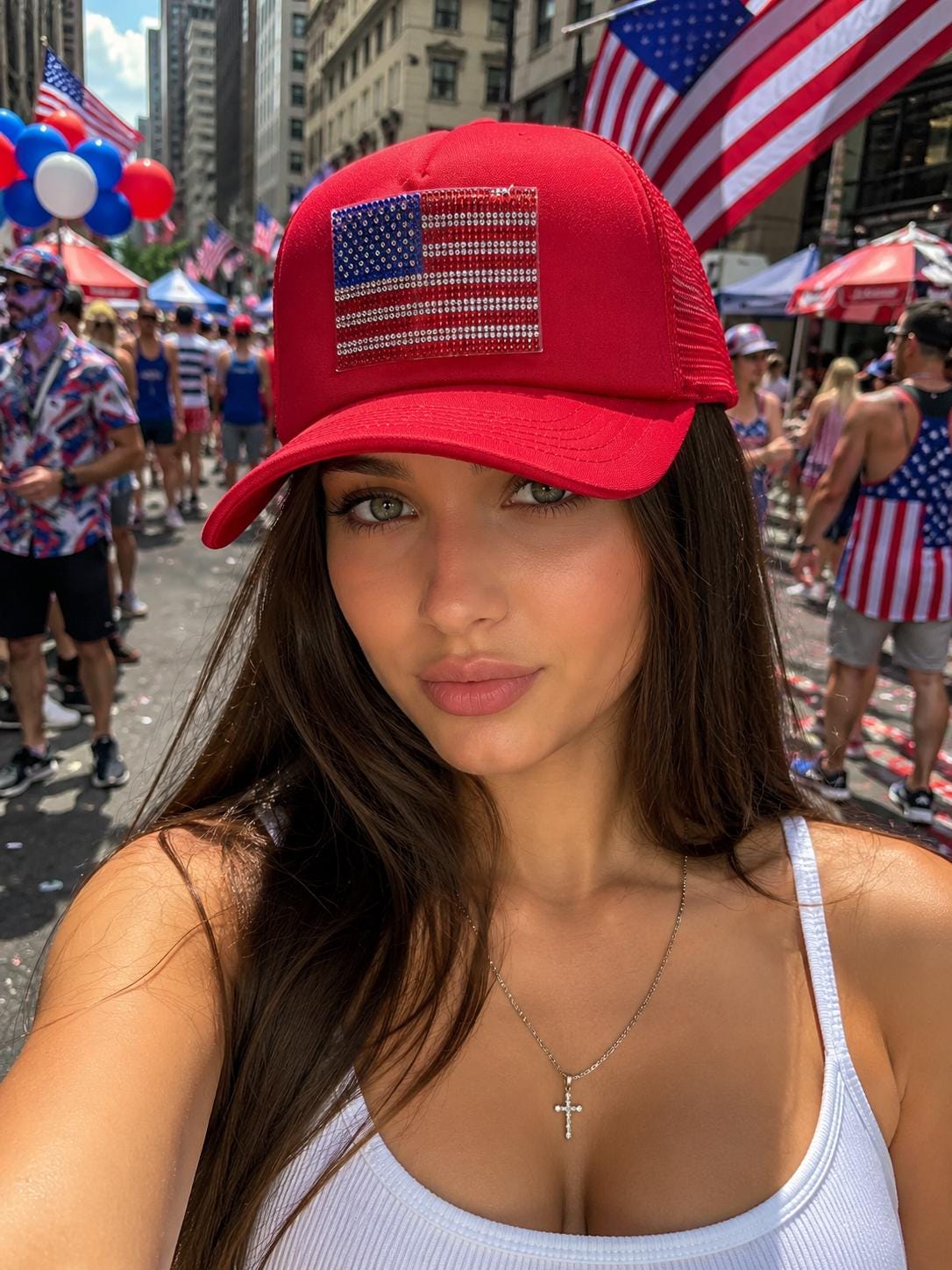 American Flag Trucker Hat, Rhinestone USA Flag Cap, Patriotic Snapback Mesh Hat, 4th of July Hat, Handcrafted in Florida