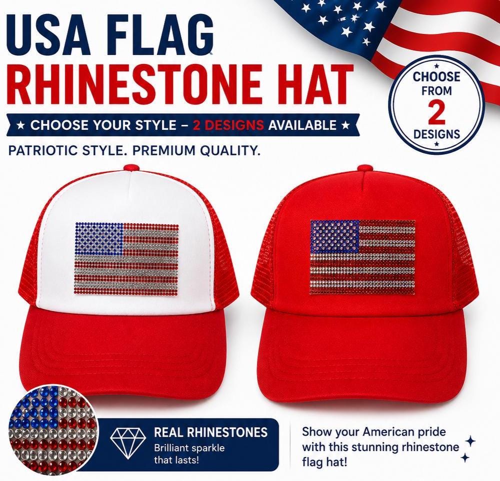 American Flag Trucker Hat, Rhinestone USA Flag Cap, Patriotic Snapback Mesh Hat, 4th of July Hat, Handcrafted in Florida